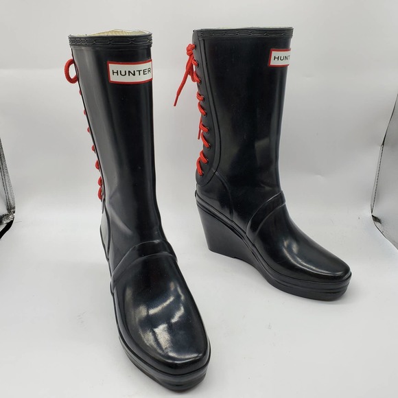 Hunter Verbier Lace Up Wedge Rain Boots 